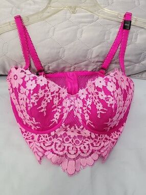 Victoria's Secret Hot Pink Lace Longline Bra